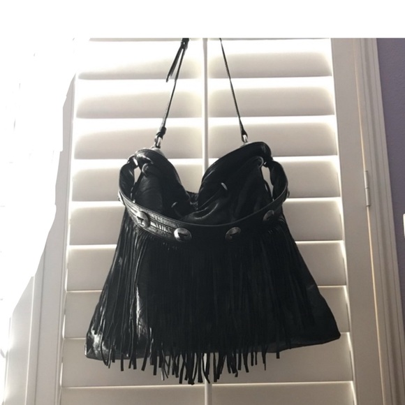 Frye Handbags - FRYE Black Fringe Leather Hobo Bag
